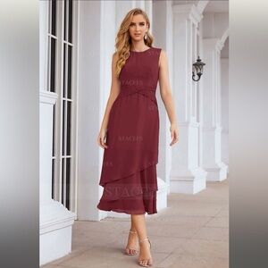 NWT STACEES MULBERRY A-LINE BATEAU TEA LENGTH CHIDFON DRESS - Size 22 SKU:142